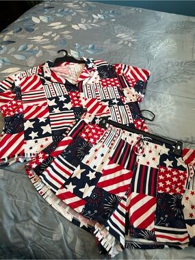NWOTS Celebrate Patriotic Star & Stripe Two-Piece Lounge Set Sz 3X
